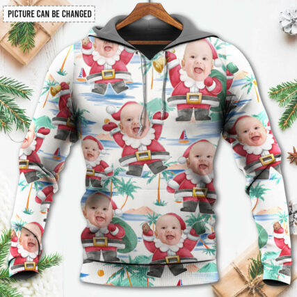 Christmas Santa Summer Beach Custom Photo - Hoodie - Owl Ohh - Owl Ohh