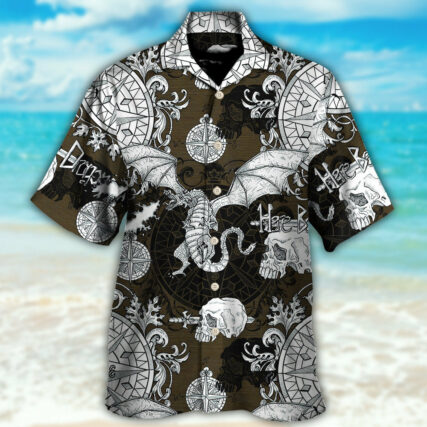 Dragon Flying With Skull Gothic Style - Hawaiian Shirt - Owl Ohh - Owl Ohh