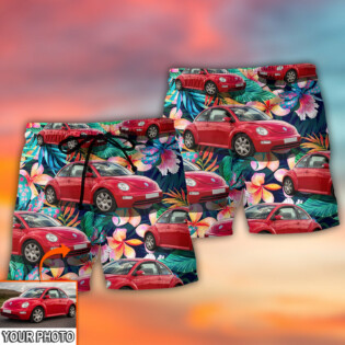 Car Beetle Car Luxury Tropical Flower Custom Photo - Beach Short - Owl Ohh - Owl Ohh