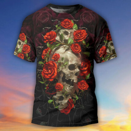 Skull And Roses Art - Round Neck T-shirt - Owl Ohh - Owl Ohh