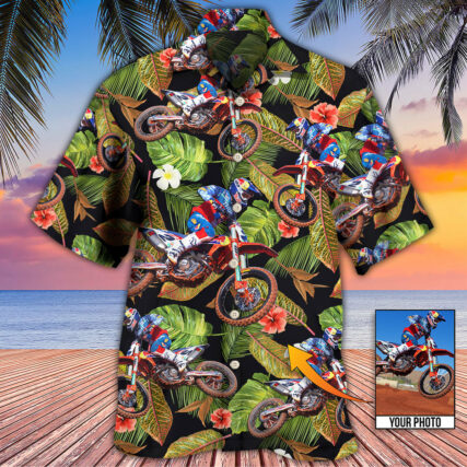 Motocross Tropical Flower Custom Photo - Hawaiian Shirt - Owl Ohh - Owl Ohh