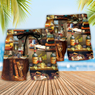 Book And The Smell Of Fine Drink Wine - Beach Short - Owl Ohh - Owl Ohh