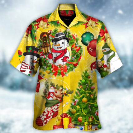 Christmas Funny Snowman Happy Christmas Tree Yellow Light - Hawaiian Shirt - Owl Ohh - Owl Ohh