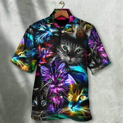 Cat Funny Neon Light Colorful Style - Hawaiian Shirt - Owl Ohh - Owl Ohh