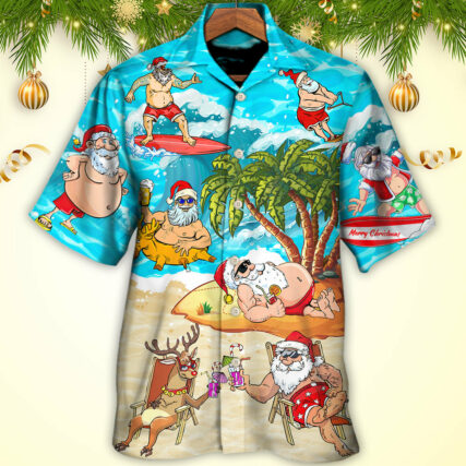 Christmas Santa Claus Chilling On The Beach Mele Kalikimaka Funny - Hawaiian Shirt - Owl Ohh - Owl Ohh