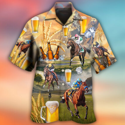 Beer And Horse Racing On The Steppe - Hawaiian Shirt - Owl Ohh - Owl Ohh