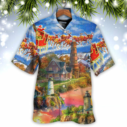 Lighthouse Christmas Santa Shine Like A Lighthouse - Hawaiian Shirt - Owl Ohh for men and women, kids - Owl Ohh