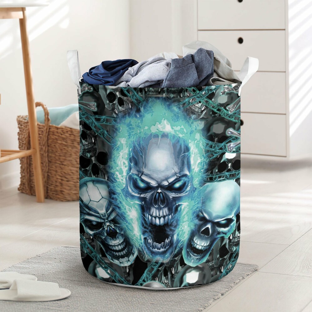 Skull Blue Flame Screaming - Laundry Basket - Owl Ohh - Owl Ohh