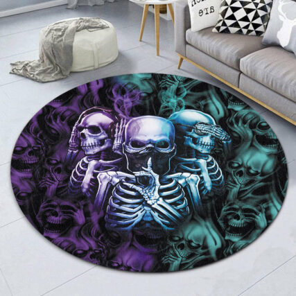 Skull Neither Hear Nor See - Round Mat - Owl Ohh - Owl Ohh