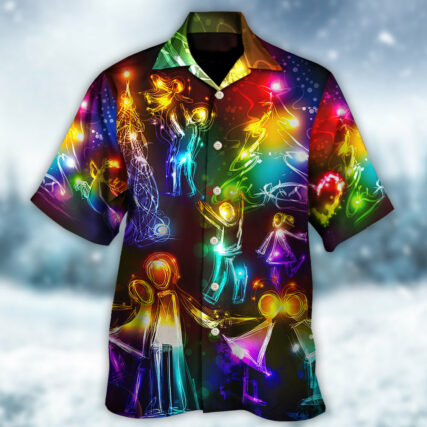 Christmas Family Happy Love Tree Neon Light Style - Hawaiian Shirt - Owl Ohh - Owl Ohh
