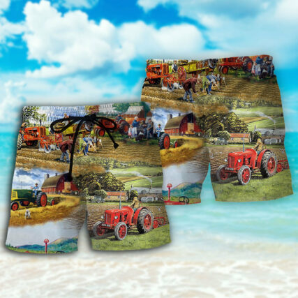 Tractor Farm Tractor Painting Art - Beach Short - Owl Ohh - Owl Ohh