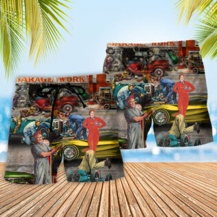 Auto Mechanic Retro Car - Beach Short - Owl Ohh - Owl Ohh