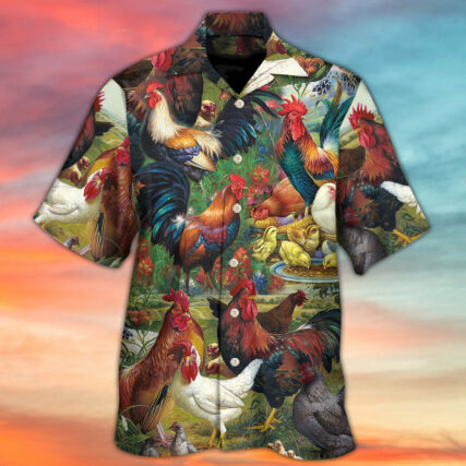 Chicken Lovers Retro Style Background - Hawaiian Shirt - Owl Ohh - Owl Ohh