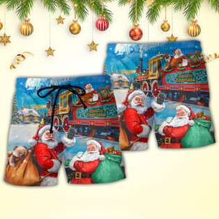 Christmas Santa Claus Train Gift For Xmas Art Style - Beach Short - Owl Ohh - Owl Ohh