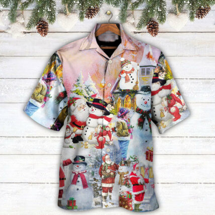 Christmas Santa And Snowman Christmas Snow Village - Hawaiian Shirt - Owl Ohh - Owl Ohh
