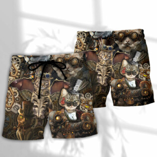 Cat Steampunk We're All Mad Here - Beach Short - Owl Ohh - Owl Ohh