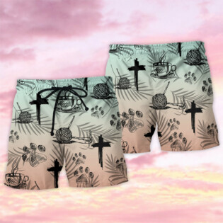 Coffee Jesus Dog Coffee Knitting Lover - Beach Short - Owl Ohh - Owl Ohh