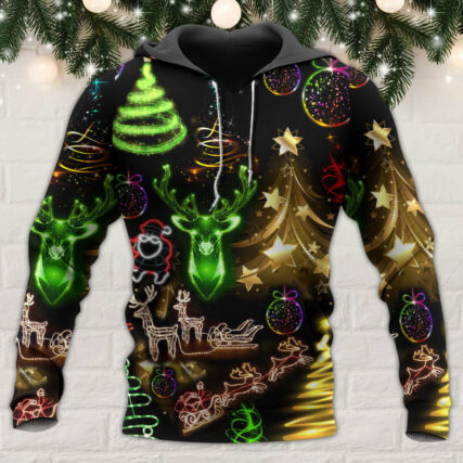 Christmas Neon Art Christmas Tree And Snowman - Hoodie - Owl Ohh - Owl Ohh