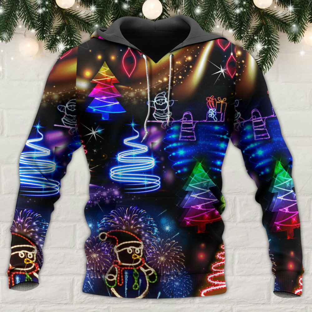 Christmas Neon Art Santa And Snowman - Hoodie - Owl Ohh - Owl Ohh