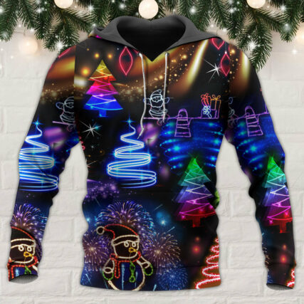 Christmas Neon Art Santa And Snowman - Hoodie - Owl Ohh - Owl Ohh