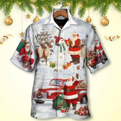 Christmas Santa Claus Gift For Xmas Snow Painting Style - Hawaiian Shirt - Owl Ohh for men and women, kids - Owl Ohh