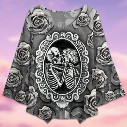 Skull Couple Metal Style - V-neck T-shirt - Owl Ohh - Owl Ohh
