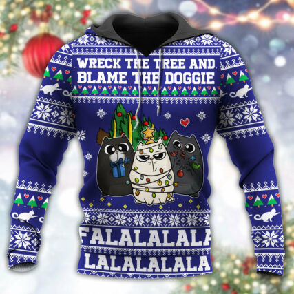 Cat Wreck The Tree Meowy Christmas La La - Hoodie - Owl Ohh - Owl Ohh