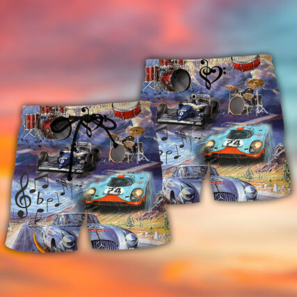 Racing And Drum Lover Music And Car - Beach Short - Owl Ohh - Owl Ohh