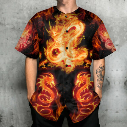 Dragon And Fireball Madness - Baseball Jersey - Owl Ohh - Owl Ohh