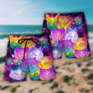Cat Galaxy Coloful Cool Style - Beach Short - Owl Ohh - Owl Ohh