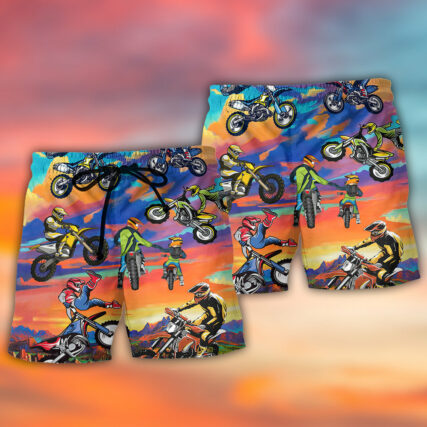 Motocross Lover Motorcycle Biker Art Style - Beach Short - Owl Ohh - Owl Ohh