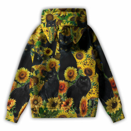 Black Cat Love Sunflower - Ears Hoodie - Owl Ohh - Owl Ohh