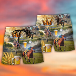 Beer And Horse Racing On The Steppe - Beach Short - Owl Ohh - Owl Ohh