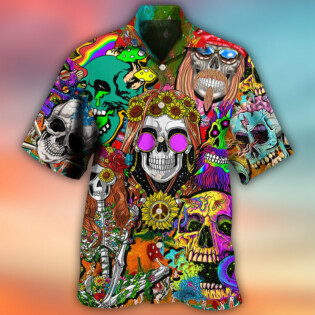 Hippie Skull Colorful Cool Style - Hawaiian Shirt - Owl Ohh - Owl Ohh