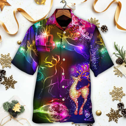 Christmas Reindeer Neon Light Bright - Hawaiian Shirt - Owl Ohh - Owl Ohh