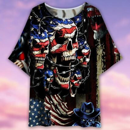 Skull America Flag Vintage - Women's T-shirt With Bat Sleeve - Owl Ohh - Owl Ohh