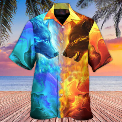 Wolf Couple And Fire Art - Hawaiian Shirt - Owl Ohh - Owl Ohh