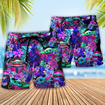 Special Star Wars Baby Yoda Synthwave - Beach Short - Owl Ohh-Owl Ohh