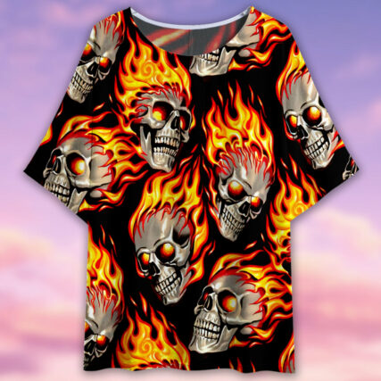Skull Fire Lighting Pattern - Women's T-shirt With Bat Sleeve - Owl Ohh - Owl Ohh