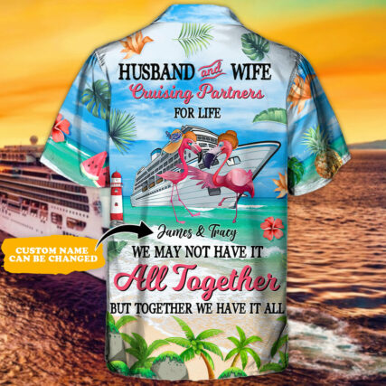 Cruising Partners Flamingo Husband And Wife Cruising Partners For Life Personalized - Hawaiian Shirt - Personalized Photo Gifts for men and women, kids - Owl Ohh
