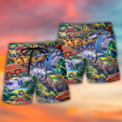 Dinosaur Art Coloful Style - Beach Short - Owl Ohh - Owl Ohh