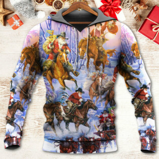 Christmas Santa And Horse Ho Ho Ho Everywhere Merry Xmas - Hoodie - Owl Ohh - Owl Ohh