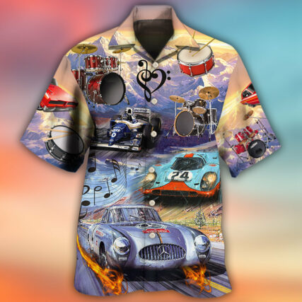 Racing And Drum Lover Music And Car - Hawaiian Shirt - Owl Ohh - Owl Ohh