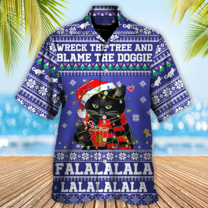 Black Cat Wreck The Tree Christmas - Hawaiian Shirt - Owl Ohh - Owl Ohh