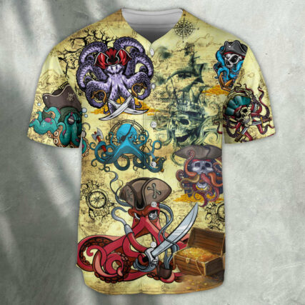 Pirate Octopus Pirate Funny - Baseball Jersey - Owl Ohh