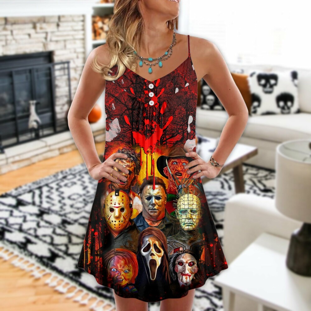 Halloween Horror Movie Characters Blood Scary - V-neck Sleeveless Cami Dress - Owl Ohh - Owl Ohh