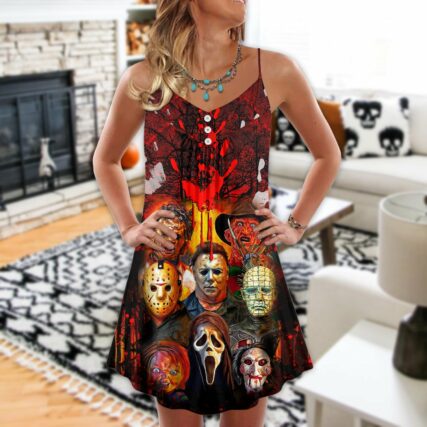 Halloween Horror Movie Characters Blood Scary - V-neck Sleeveless Cami Dress - Owl Ohh - Owl Ohh