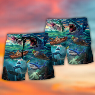 Fishing Shark Crazy Art Style - Beach Short - Owl Ohh - Owl Ohh