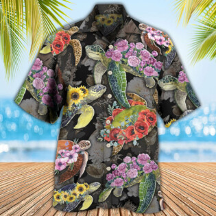 Turtle And Flowers Tropical Art - Hawaiian Shirt - Owl Ohh - Owl Ohh