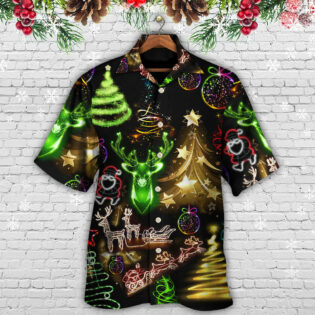 Christmas Neon Art Christmas Tree And Snowman Cool - Hawaiian Shirt - Owl Ohh - Owl Ohh